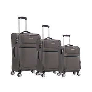 English Elm 3-piece Soft Shell Luggage Set with Swivel Wheels Telescopic Handle and Password Lock Grey T3292P343342