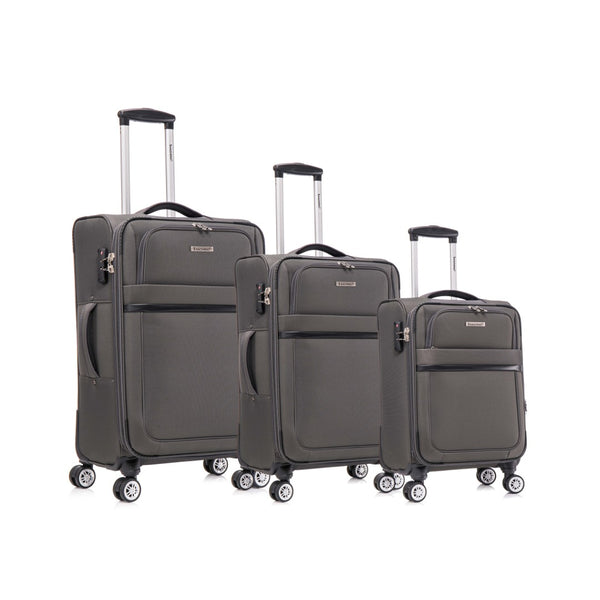 English Elm 3-piece Soft Shell Luggage Set with Swivel Wheels Telescopic Handle and Password Lock Grey T3292P343342