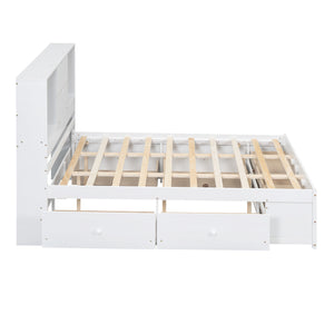 English Elm Queen Platform Bed with Built-In Headboard Storage and 8 Drawers, Solid Wood MDF, Sturdy Design White GX000453AAK