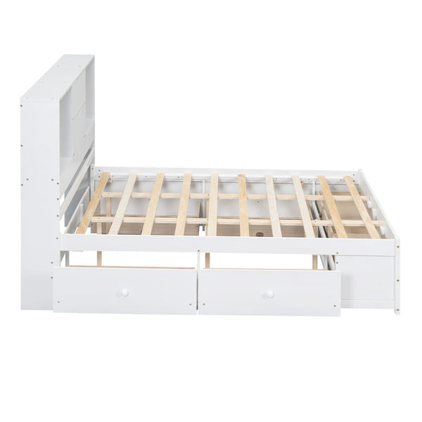 English Elm Queen Platform Bed Solid Pine Frame with Storage Headboard and Eight Organizer Drawers White GX000453AAK-1