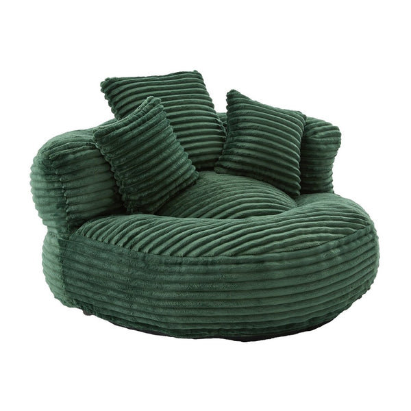 English Elm Bean Bag Sofa Oversized Corduroy Floor Lounge Chair with Armrests Pillows Foam Fill Emerald W395P426813