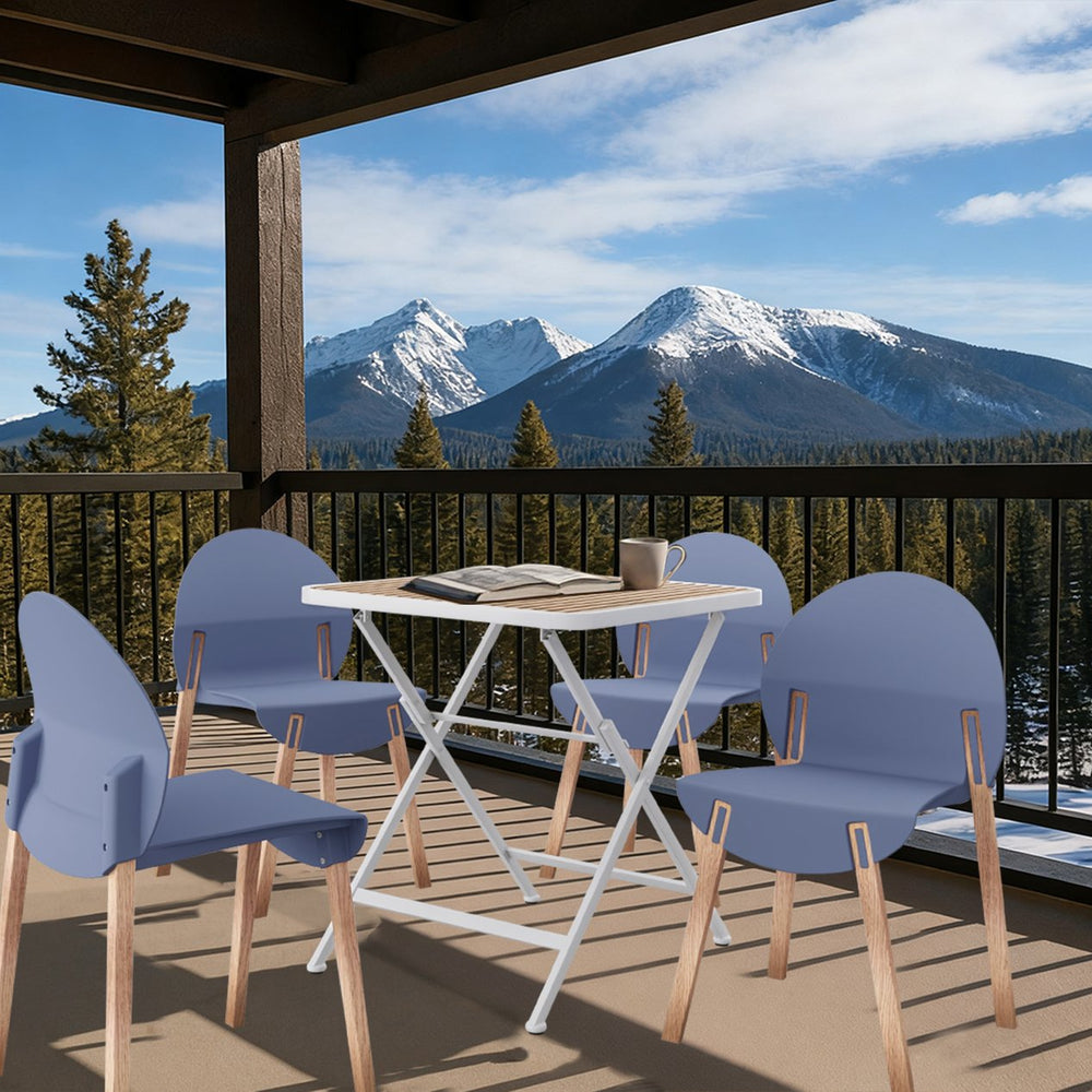 English Elm 4-Pack Red Oak Leg Chairs and Folding PP Square Table — Ergonomic, Waterproof, Durable Patio Set Grey-Blue,khaki,White W3450S00033