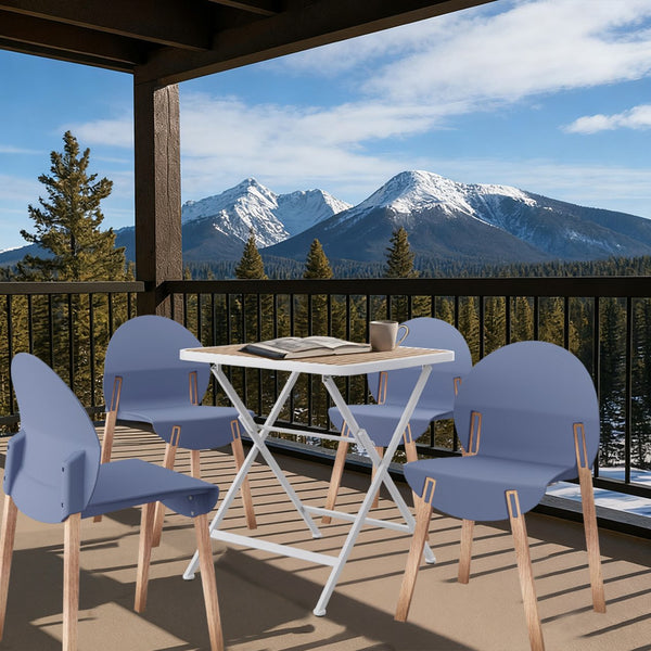 English Elm 4-Pack Red Oak Leg Chairs and Folding PP Square Table — Ergonomic, Waterproof, Durable Patio Set Grey-Blue,khaki,White W3450S00033