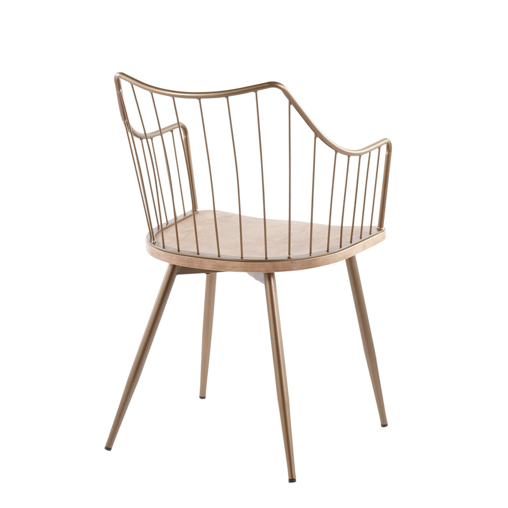 English Elm Winston Farmhouse Chair — Antique Copper Metal Frame, White-Washed Wood Spindle Back Dining Accent Chair B202P223689