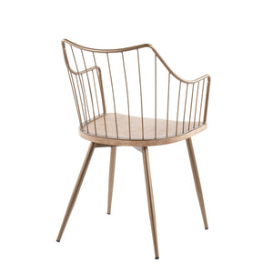 English Elm Winston Farmhouse Chair — Antique Copper Metal Frame, White-Washed Wood Spindle Back Dining Accent Chair B202P223689