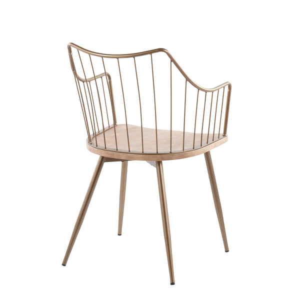 English Elm Winston Farmhouse Chair — Antique Copper Metal Frame, White-Washed Wood Spindle Back Dining Accent Chair B202P223689