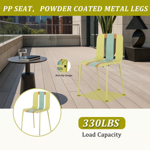 English Elm 4-Pack Modern Striped Color Block Chairs with Weatherproof PP Seats and Heavy-Duty Metal Legs for Indoor Outdoor Seating Grain Yellow,Haze Green,Tropical Orange W3450P322861