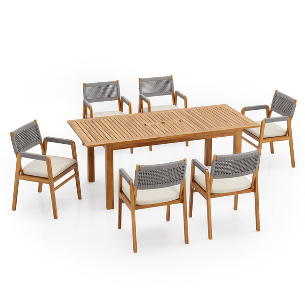 English Elm Christopher Knight Home® - Outdoor 7-Piece Rustic Acacia Dining Set With Expandable Table & Cushions For Stylish Gatherings N773P210139G6_68892.00SNTS