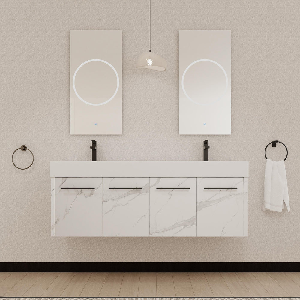 English Elm 60 Inch Wall-Mounted Bathroom Vanity With Double Resin Sinks, Modern Design, Storage & Style W999S00254