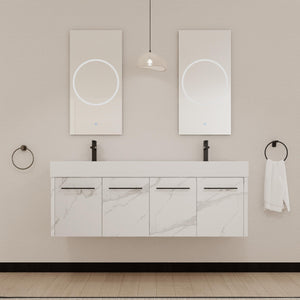 English Elm 60 Inch Wall-Mounted Bathroom Vanity With Double Resin Sinks, Modern Design, Storage & Style W999S00254