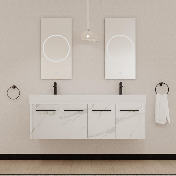 English Elm 60 Inch Wall-Mounted Bathroom Vanity With Double Resin Sinks, Modern Design, Storage & Style W999S00254