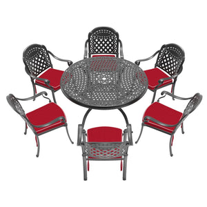 English Elm 7-ppiece Cast Aluminum Outdoor Dining Set Floral Carved Patio Furniture Black Frame W1710S00554