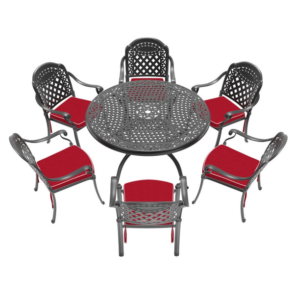 English Elm 7-ppiece Cast Aluminum Outdoor Dining Set Floral Carved Patio Furniture Black Frame W1710S00554