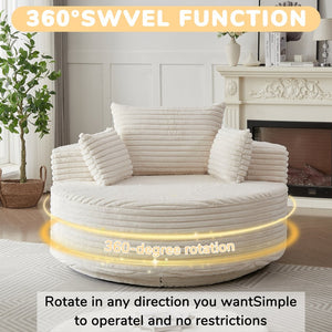 English Elm 55''l 55'l Faux Rabbit Fur Barrel Swivel Chair Cozy 360 Rotation Lounge Seat for Bedroom Beige W834S00596
