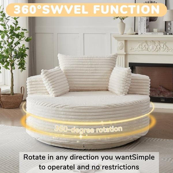 English Elm 55''l 55'l Faux Rabbit Fur Barrel Swivel Chair Cozy 360 Rotation Lounge Seat for Bedroom Beige W834S00596