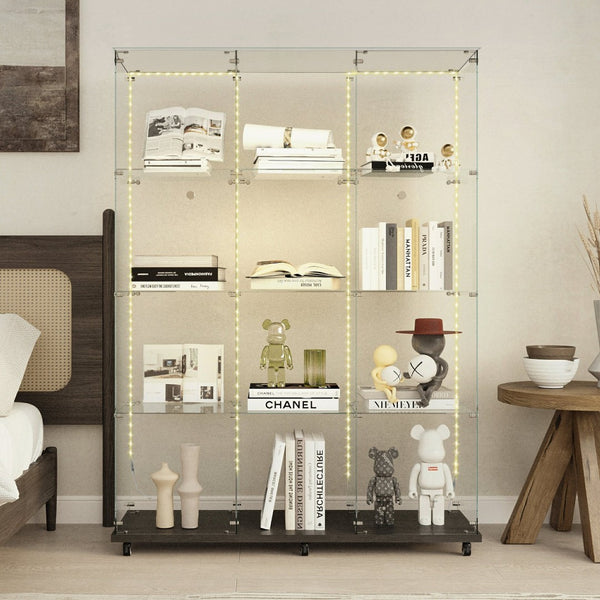 English Elm Tempered Glass Display Cabinet With Bluetooth Led Lights - Stylish Storage For Home Or Office Use W3155S00013-GIGA