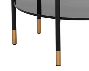 Sunpan Zuma Side Table - Handcrafted Concrete End Table with Slate Effect Top & Black Glass Shelf, Gold Accents