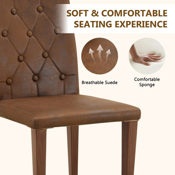 English Elm 4-piece Brown Suede Dining Chair Set with Tufted Back and Walnut Metal Legs W1151P361168