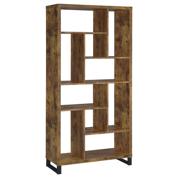 English Elm 1pc Industrial Bookcase 10-Tier Rustic Antique Nutmeg with Black Metal Base – Tall 34.75x11.5x70.75" Organizer for Living Room Office Decor B011P305634