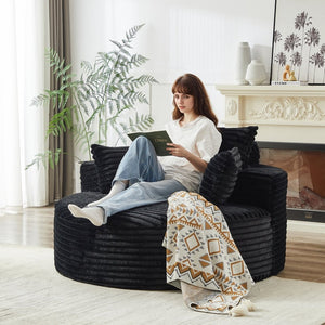 English Elm 55'l Chenille Round Sleeper Chair Fluffy Sculptural Seat for Living Room or Bedroom Black W834P401584