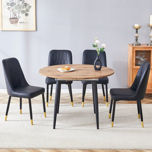 English Elm Table And Chair Set - Modern Extendable Mdf Dining Table With 4 Stylish Pu Chairs & Metal Legs W1151S03934-GIGA