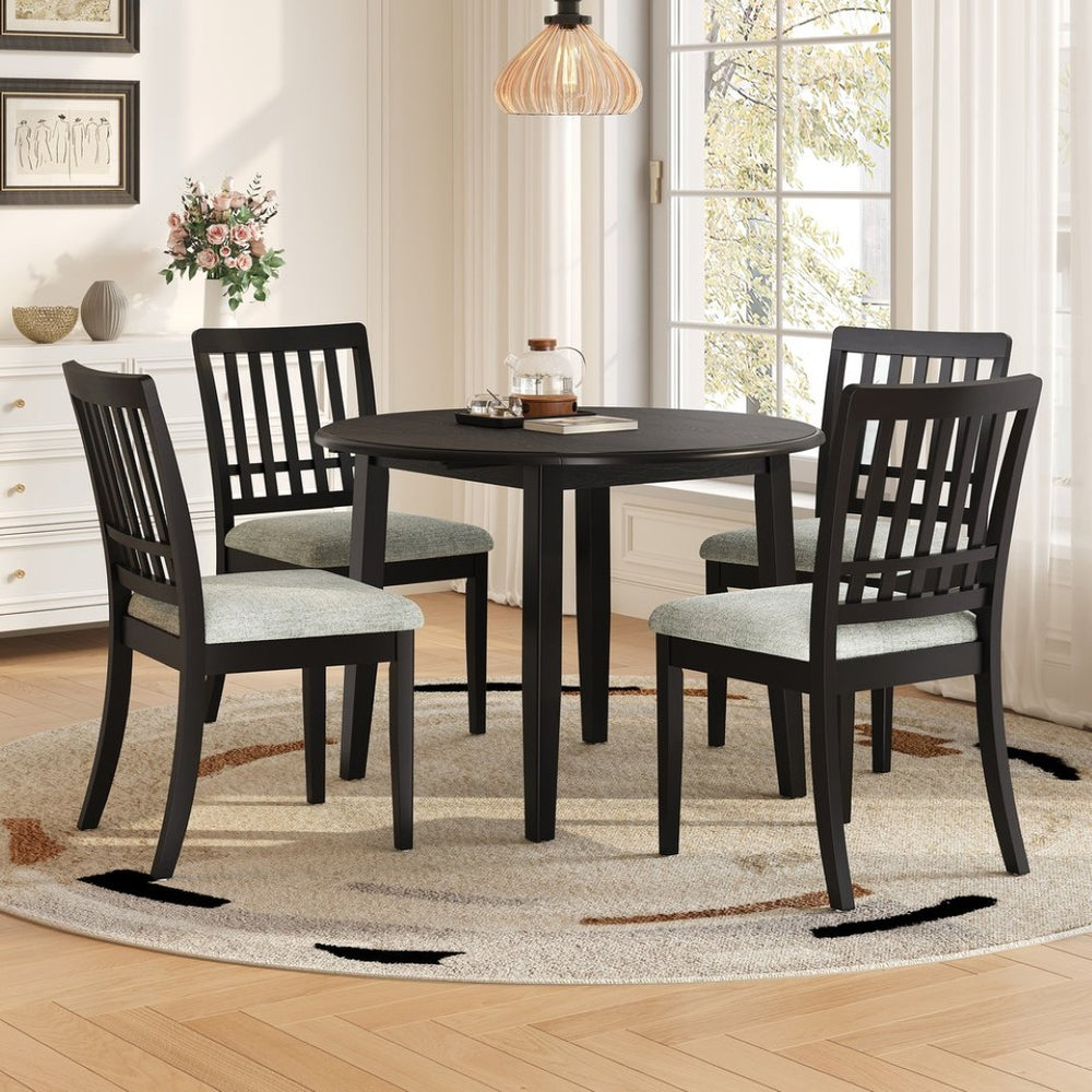 English Elm 5-piece Round Folding Dining Set with Mdf Table and Upholstered Chairs for Small Spaces Black N752S0010618B