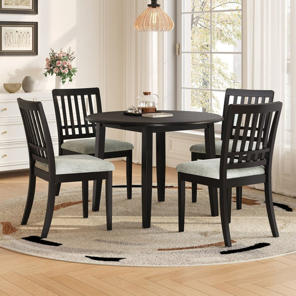 English Elm 5-piece Round Folding Dining Set with Mdf Table and Upholstered Chairs for Small Spaces Black N752S0010618B