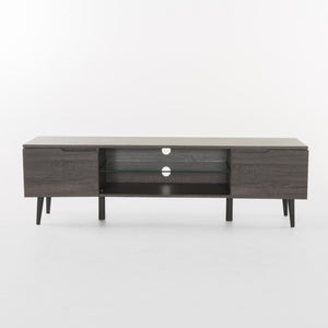 Hearth and Haven Zeniqua TV Stand with Two Cabinets and One Glass Shelf, Grey 57889.00GRY