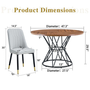 English Elm Table and Chair Set Round Tempered Glass Top Gold X Base with 4 Pu Dining Seats W1151S04839