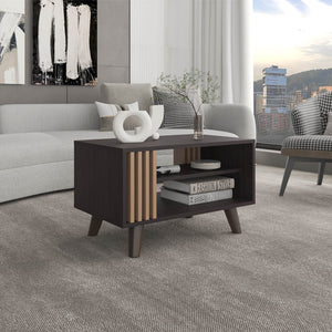 English Elm Coffee Coffee Table with 1 Door & 2 Shelves, Black Wengue/Natural Oak, Engineered Wood, 26.1"W Stylish Storage B097P369429