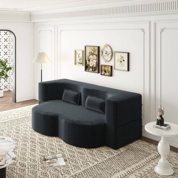 English Elm Modern Full Size Folding Sofa Bed with Plush Corduroy, 2 Pillows, 15" Foam Mattress, No Assembly Required DARK GREY W1885P347083