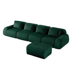 English Elm 146" Modular L-shaped Sectional Flannelette Sofa with Ottoman Tool-free Living Room Setup Green W714S01529