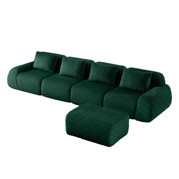 English Elm 146" Modular L-shaped Sectional Flannelette Sofa with Ottoman Tool-free Living Room Setup Green W714S01529