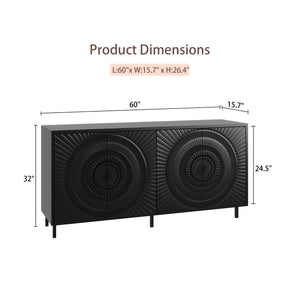 English Elm Modern Black Wood Sideboard Buffet Cabinet with Sunburst Doors, Adjustable Shelves, Entryway Accent Storage W2263P207530