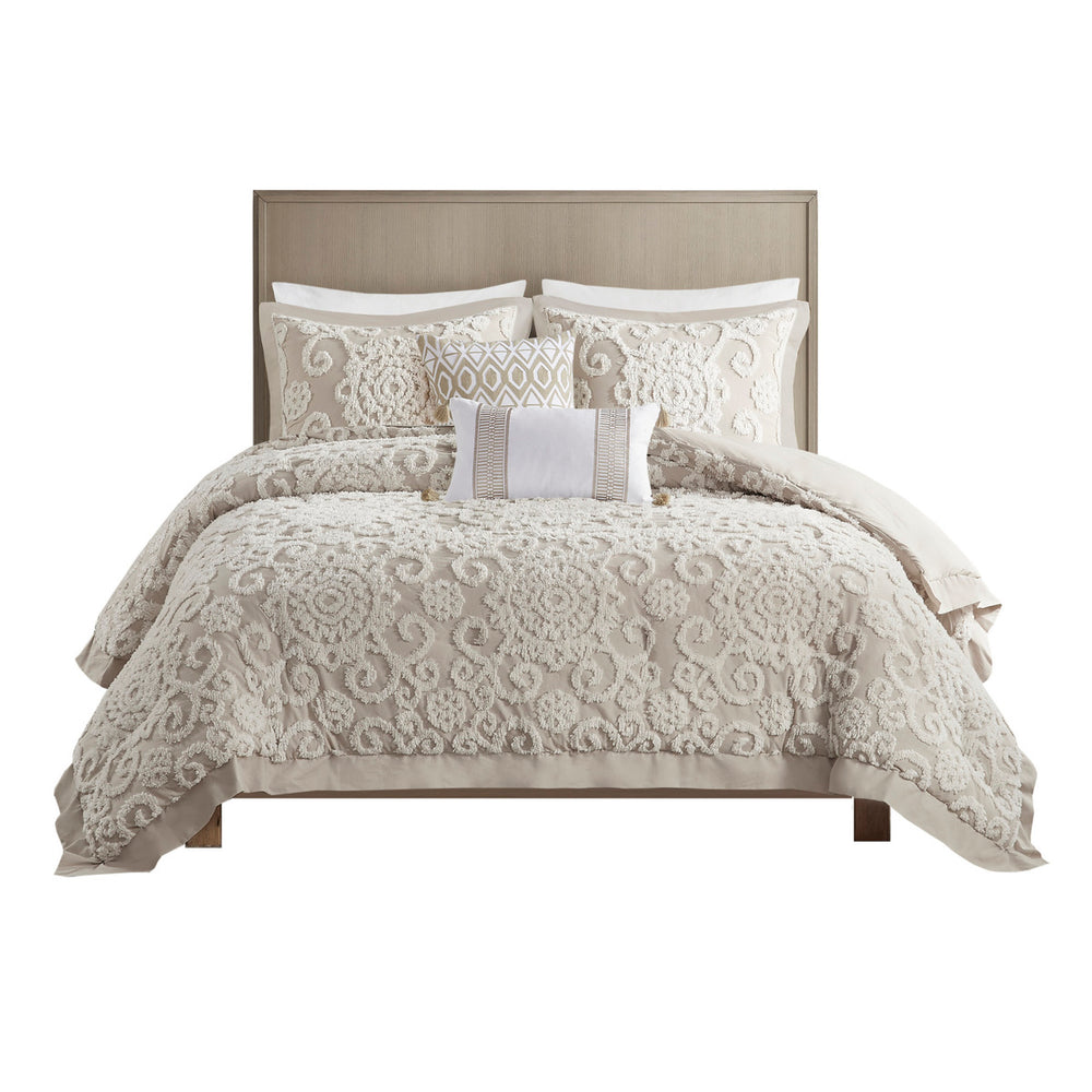 English Elm Cotton Suzanna Comforter Mini Set King Taupe – 100% Cotton Tufted Chenille Medallion, OEKO-TEX Certified, Oversized Plush B03595742
