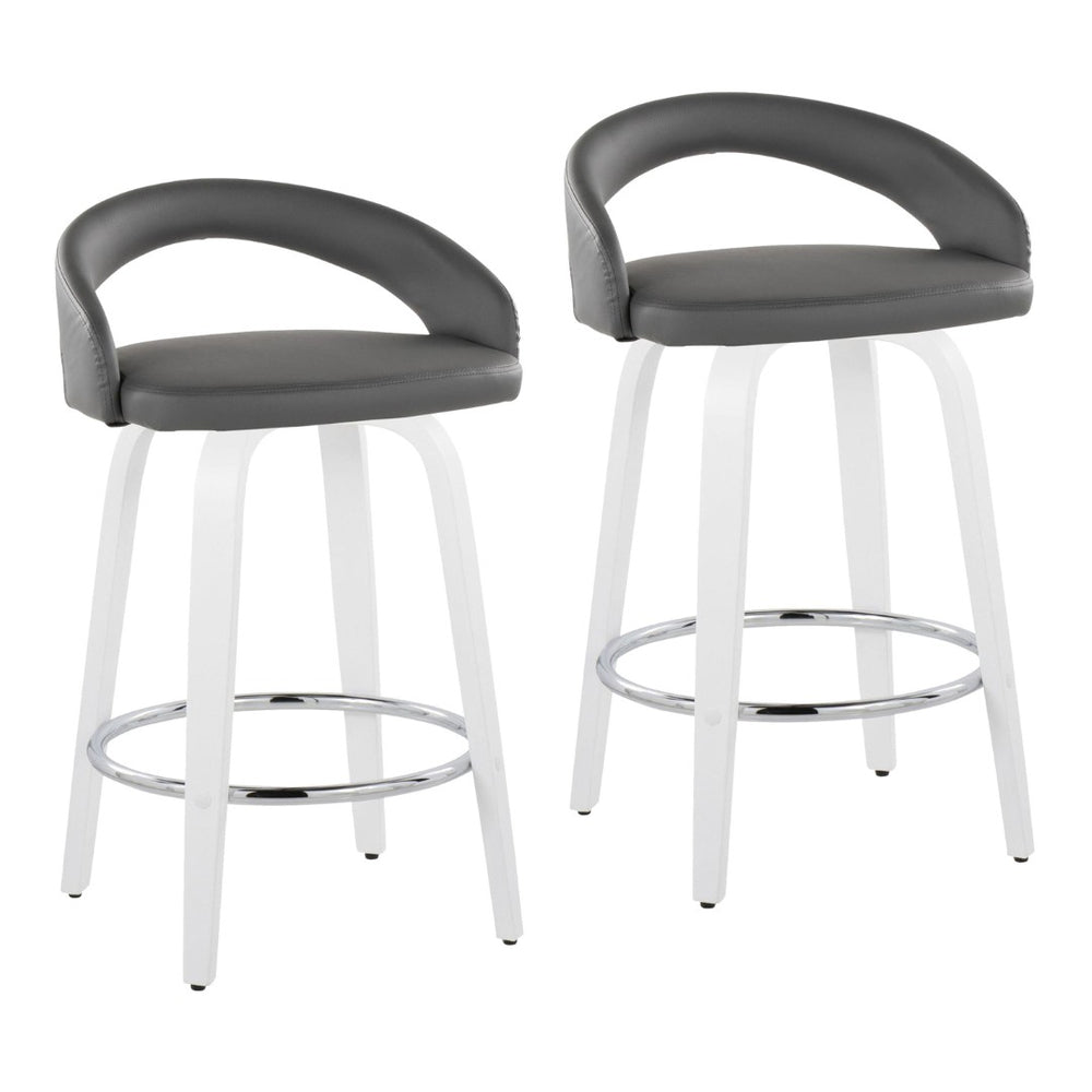 English Elm Fixed-height Swivel Counter Stools with Faux Leather Seats and Chrome Footrest Set of 2 B202S01833