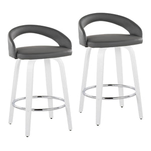 English Elm Fixed-height Swivel Counter Stools with Faux Leather Seats and Chrome Footrest Set of 2 B202S01833