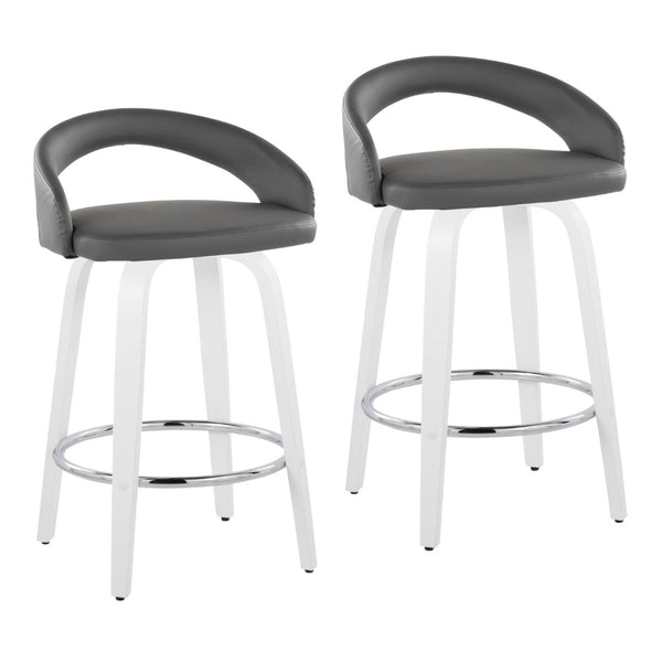 English Elm Fixed-height Swivel Counter Stools with Faux Leather Seats and Chrome Footrest Set of 2 B202S01833