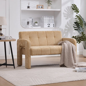 English Elm Nordic Ergonomic Double Armchair Upholstered Chenille Two-Seater Sofa 550lb Capacity Compact Lounge Chair Yellow W395P380536