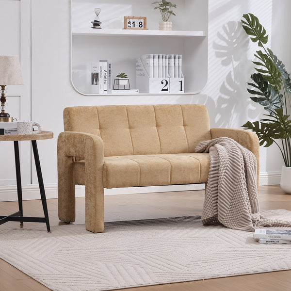 English Elm Nordic Ergonomic Double Armchair Upholstered Chenille Sofa 2-Seater Compact Lounge Chair 550LB Capacity Yellow W395P380536