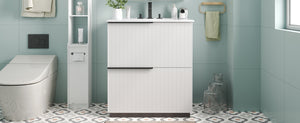 English Elm Christopher Knight Home® - 30" Elegant Bathroom Vanity With Fluted Design, Ceramic Sink, Full-Extension Drawers & Soft-Close Slides N817P295760W