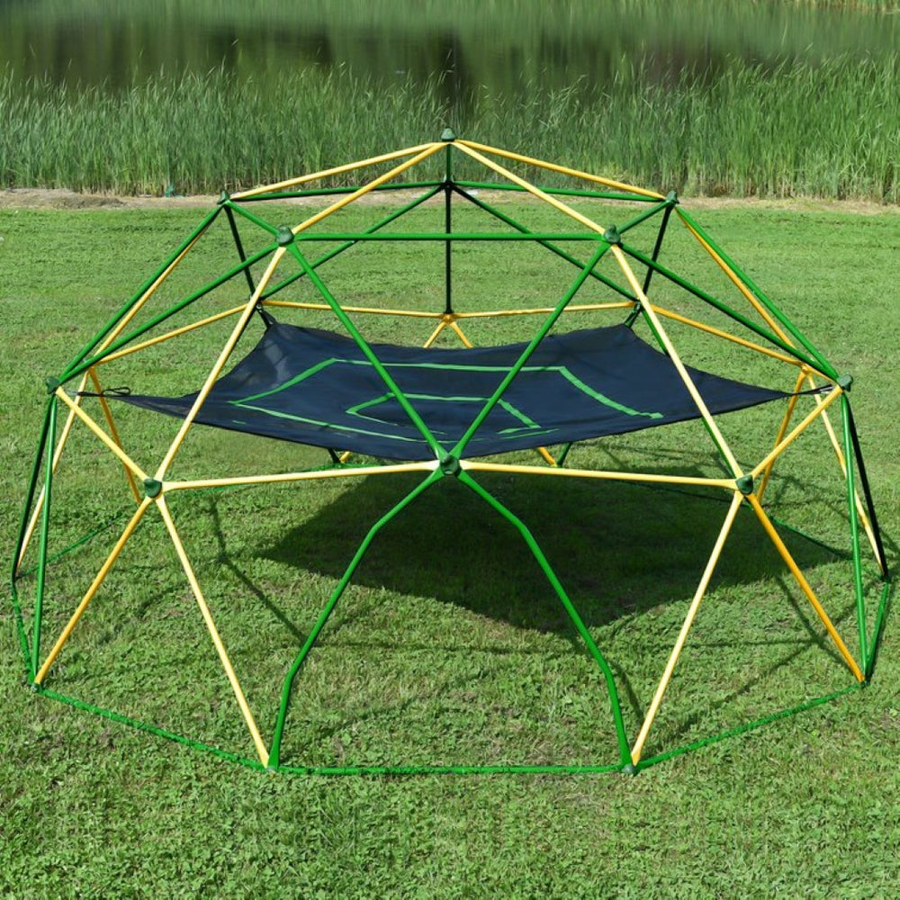 English Elm 12ft Geodesic Climbing Dome with Hammock Powder Coated Steel Backyard Play Structure N710P345629L
