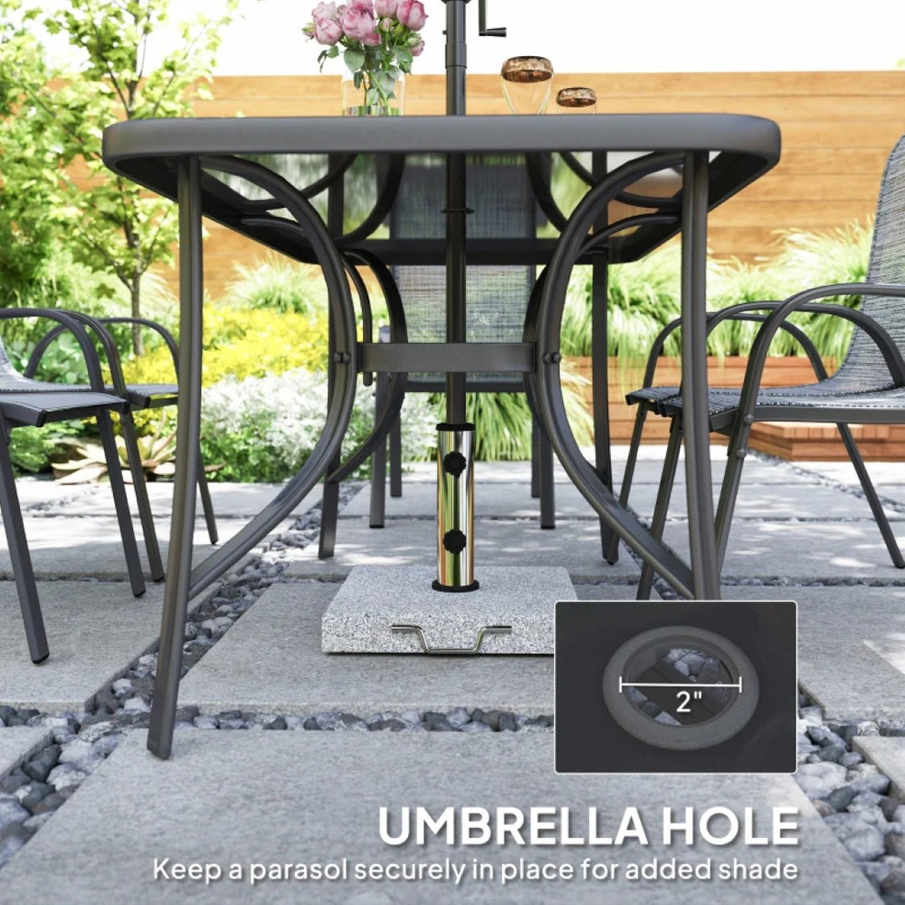 English Elm Modern Outdoor Dining Set 8 Piece Aluminum Mesh Chairs Glass Table with Umbrella T3971S00148