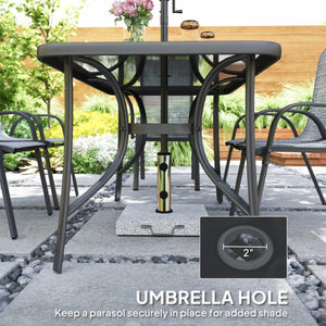 English Elm Modern Outdoor Dining Set 8 Piece Aluminum Mesh Chairs Glass Table with Umbrella T3971S00148