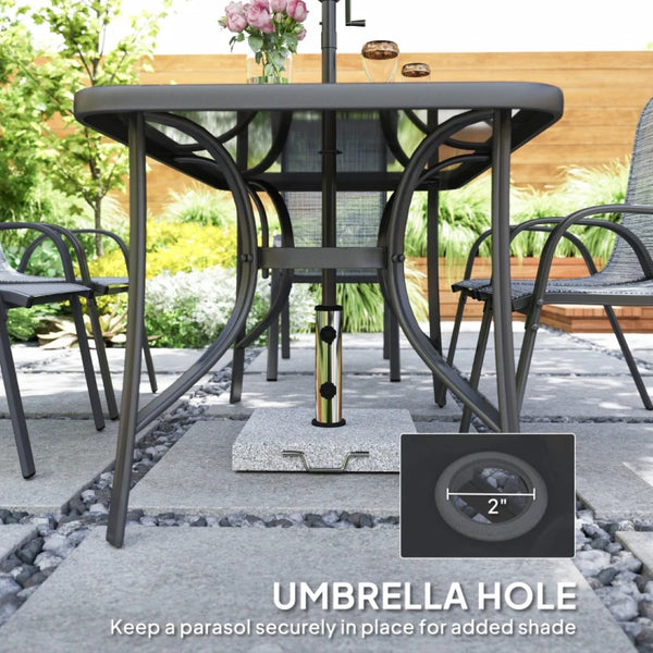 English Elm Modern Outdoor Dining Set 8 Piece Aluminum Mesh Chairs Glass Table with Umbrella T3971S00148