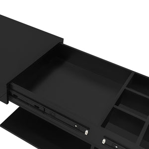 English Elm U-Can Extendable Coffee Table with Bluetooth 16-Color LED, Smooth Glide Top and Hidden Storage Space Black N724P290061B