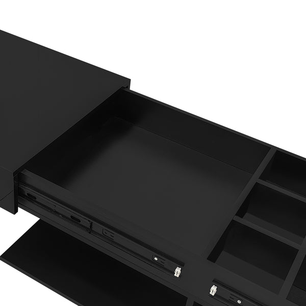 English Elm U-Can Extendable Coffee Table with Bluetooth 16-Color LED, Smooth Glide Top and Hidden Storage Space Black N724P290061B