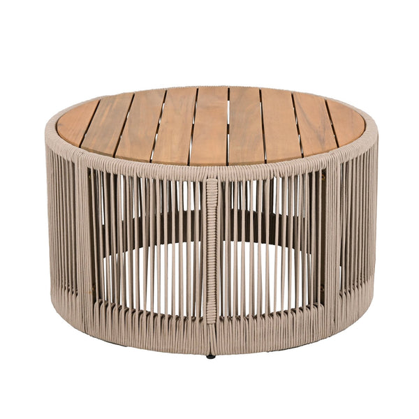 English Elm Christopher Knight Home® - Rustic Industrial table set with woven rope accents, acacia wood & iron frame for durable style Teak+ Beige N770P298632B_N770P298633B