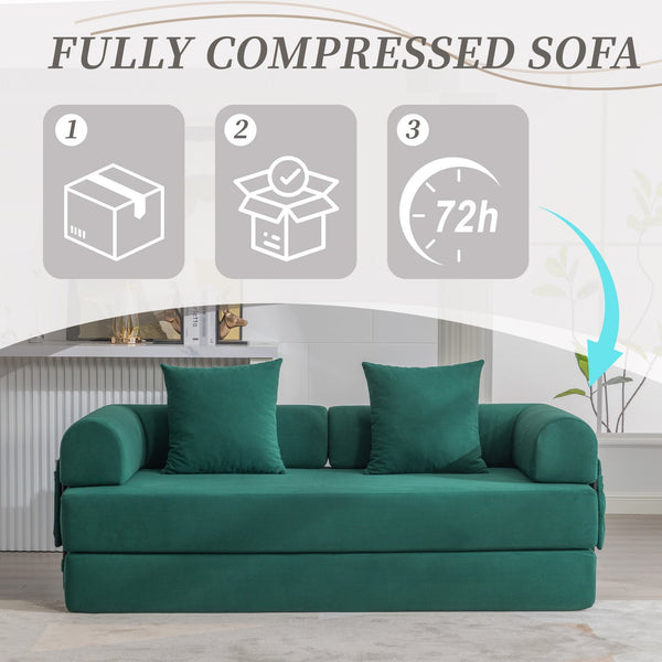 English Elm UNITED modular foldable sofa with metal frame, corduroy upholstery, side pocket & quick assembly convenience Emerald W1568P375638