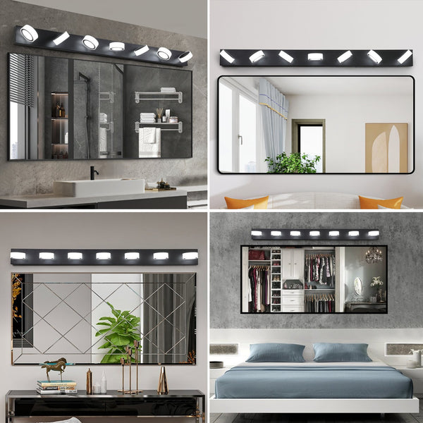 English Elm 52" Modern 7-Light Led Vanity Light Fixture - Sleek Black Iron Design With Dimmable Acrylic Shades W2312P374888